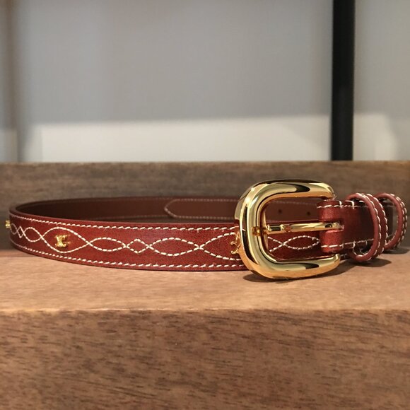 CELINE Fancy Stitch Western Belt in Brown